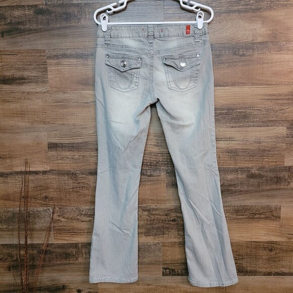 Zana Di Jeans Women 9 Bootcut Low Rise Button Flap Embellished Gray Thick Stitch - Picture 2 of 11